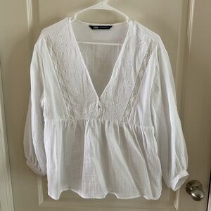 Zara White Lace Detail Blouse